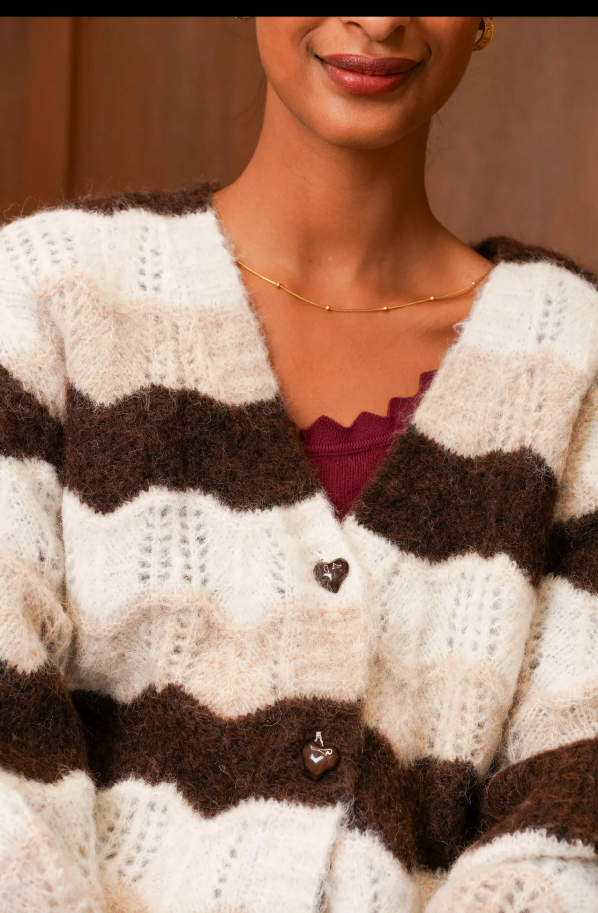 LORIE GILET MARRON ET ÉCRU